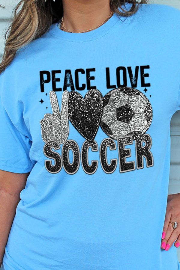 Faux Sequin Peace Love Soccer Transfer Unisex Blend Tee Online now - Image 2