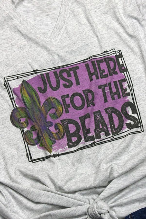 Here For The Beads Mardi Gras Tri-Blend V Neck Tee Online - Image 2