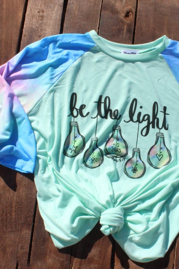 Watercolor Be The Light 3 4 Printed Sleeve Raglan Tee For Sale