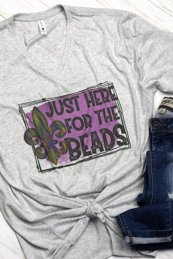 Here For The Beads Mardi Gras Tri-Blend V Neck Tee Online