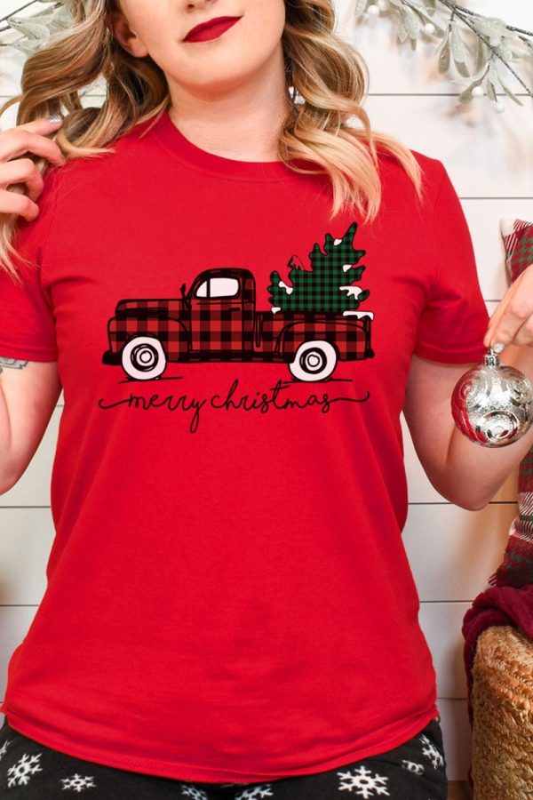 Merry Christmas Buffalo Plaid Truck Softstyle Adult T-Shirt Sale