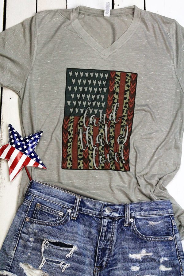 Land That I Love Leopard Flag Unisex V-Neck Tee Fashion