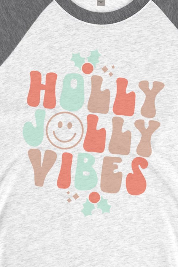 Holly Jolly Vibes Tri-Blend Unisex 3 4 Raglan on Sale - Image 2