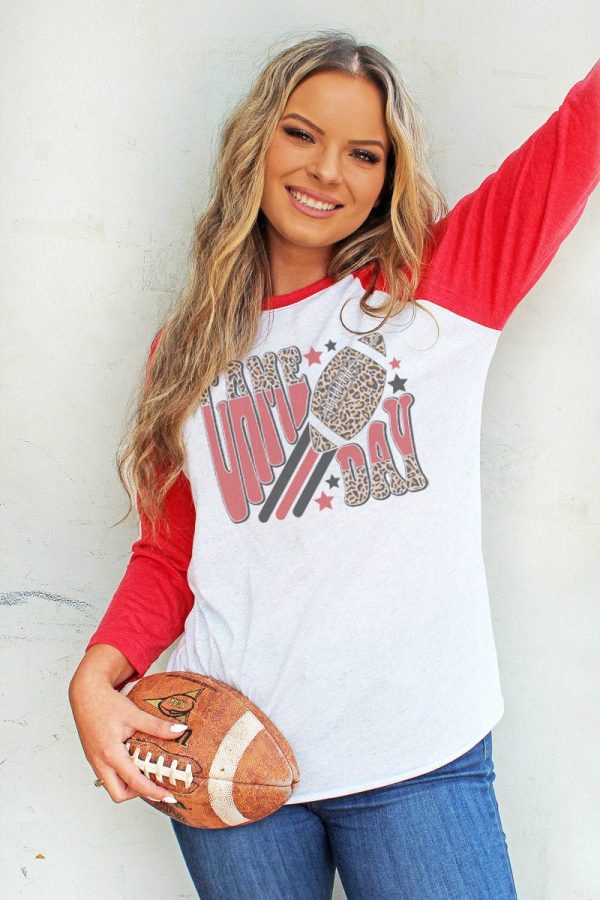 Groovy Game Day Red and Black Tri-Blend Unisex 3 4 Raglan For Discount