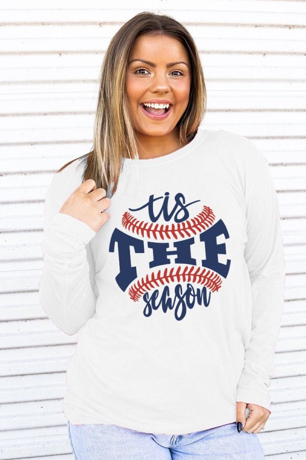Tis The Season Baseball Navy and Red Adult Soft-Tek Blend Long Sleeve Tee Hot on Sale