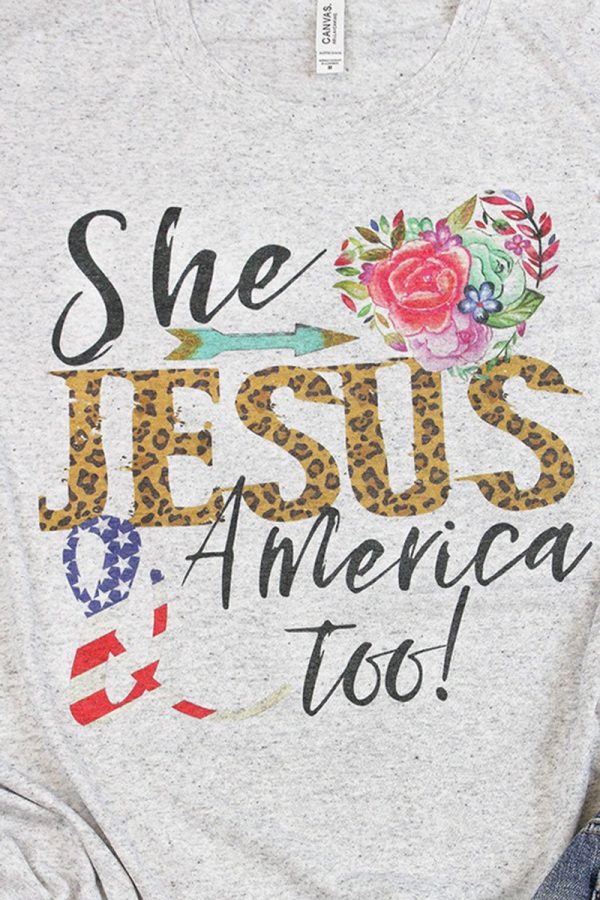 Leopard Jesus & America Too Unisex Tri-Blend Short Sleeve Tee Sale - Image 2