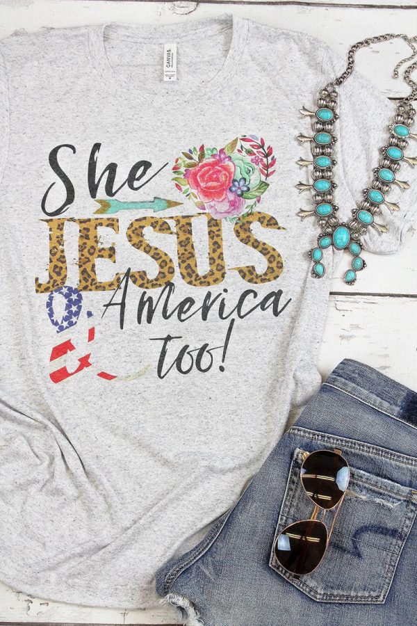 Leopard Jesus & America Too Unisex Tri-Blend Short Sleeve Tee Sale