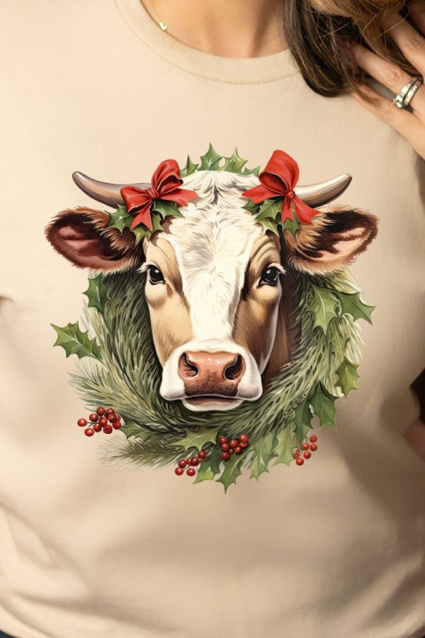 Cow Christmas On The Farm Short Sleeve Relaxed Fit T-Shirt Hot on Sale - Image 2