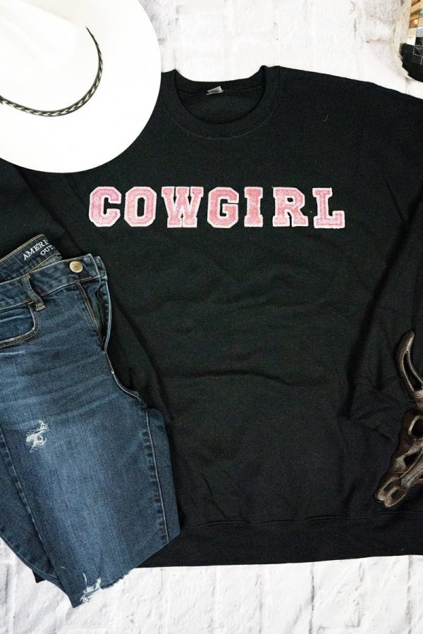Cowgirl Pink Sparkle Patch Heavy-weight Crew Sweatshirt Sale