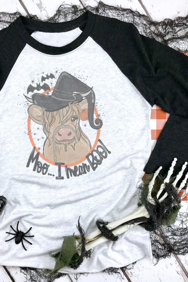 Halloween Boo Cow Tri-Blend Unisex 3 4 Raglan Discount