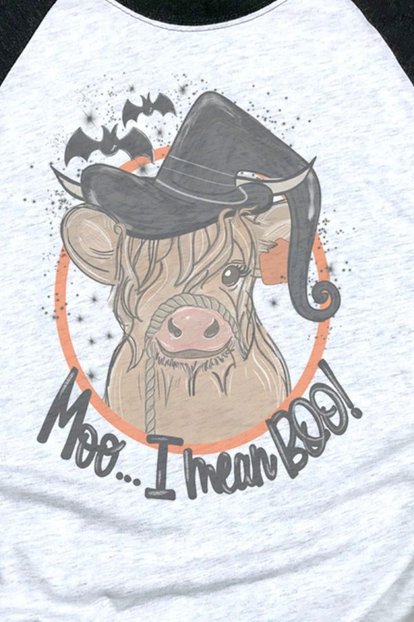 Halloween Boo Cow Tri-Blend Unisex 3 4 Raglan Discount - Image 2